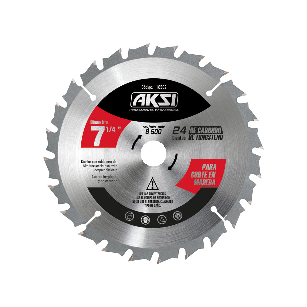 Sierra circular para madera 7 1/4", 24 dientes, centro 5/8"