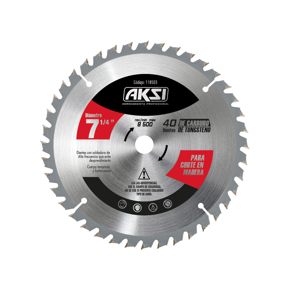 Sierra circular para madera 7 1/4", 40 dientes, centro 5/8"