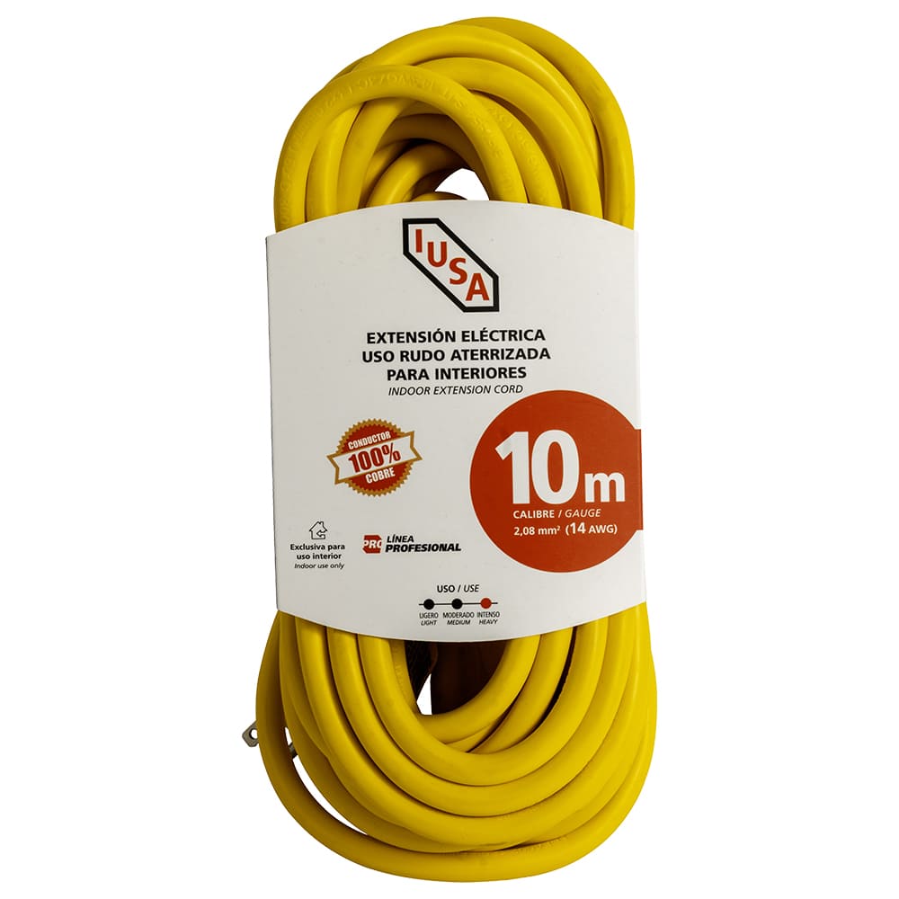 Extensión amarilla de uso rudo iusa 3 x 14 awg 10 m