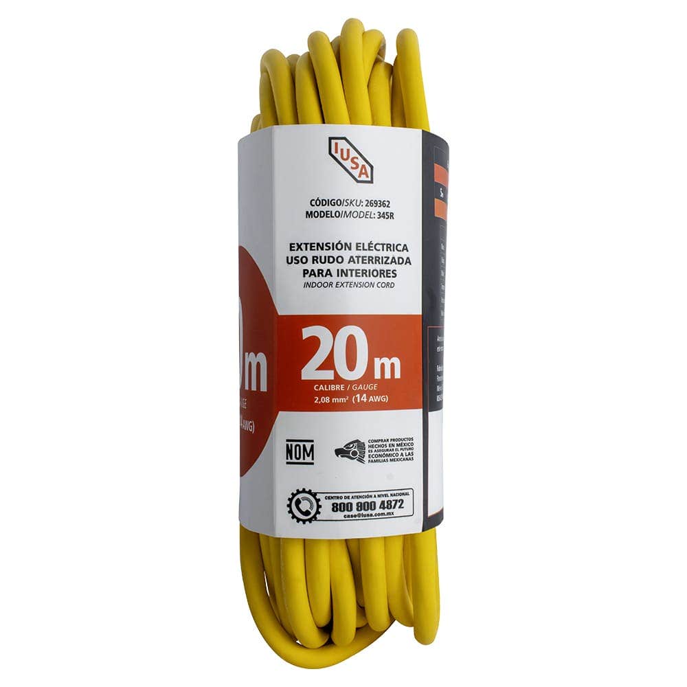 Extensión amarilla de uso rudo iusa 3 x 14 awg 20 m