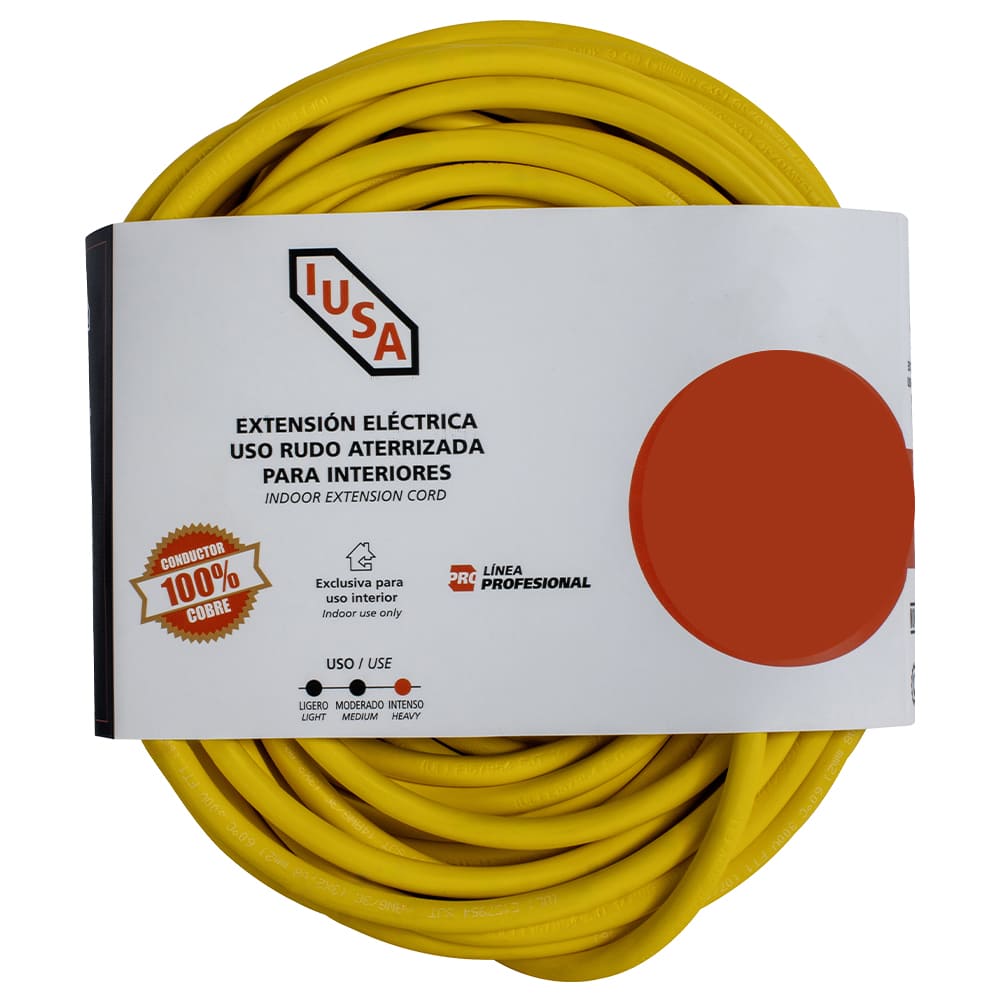 Extensión eléctrica amarilla de uso rudo 3 x 14 AWG IUSA 30 m