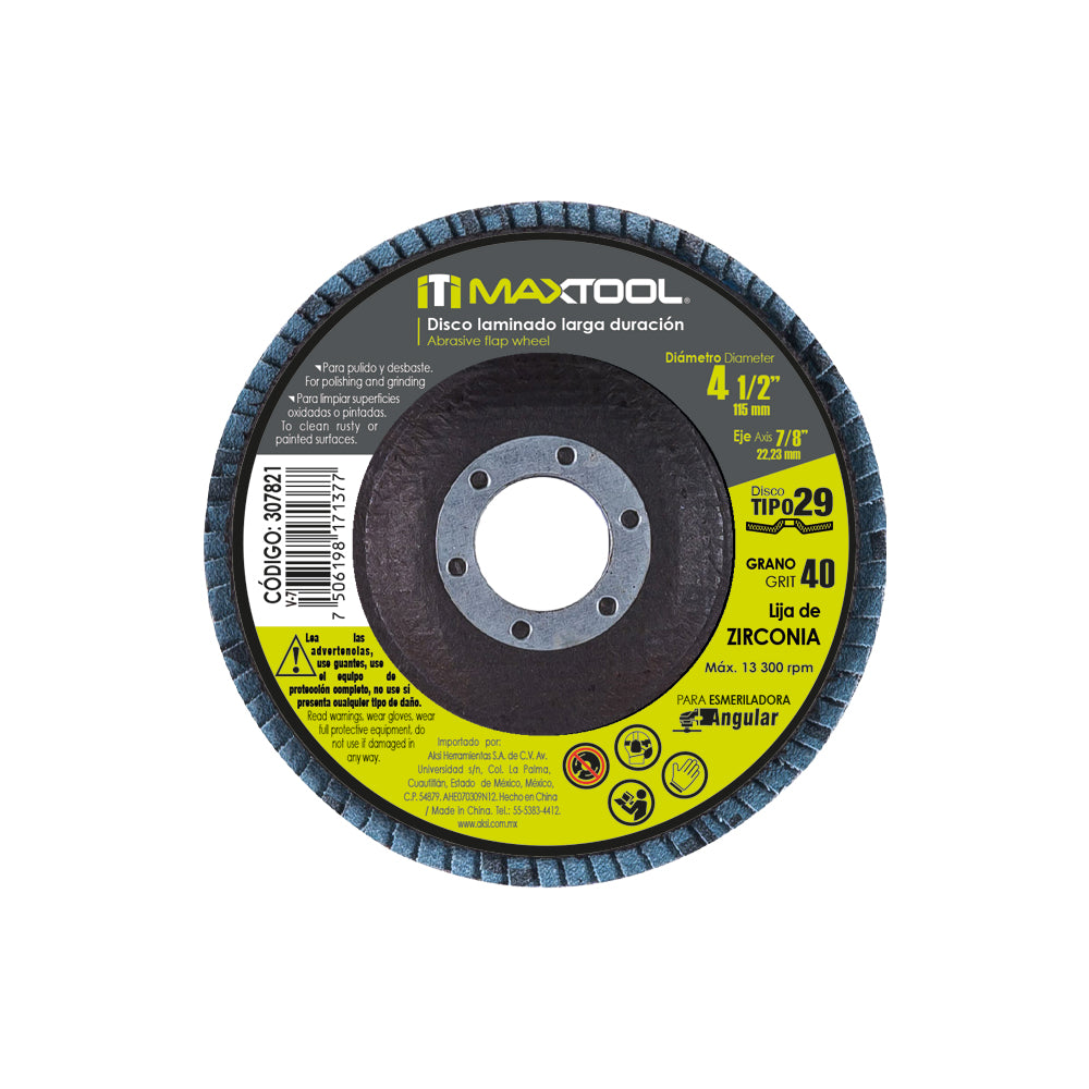Disco laminado de 4 1/2", grano 40 Maxtool