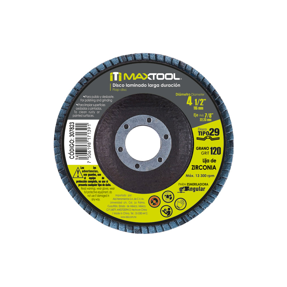Disco laminado de 4 1/2", grano 120 Maxtool