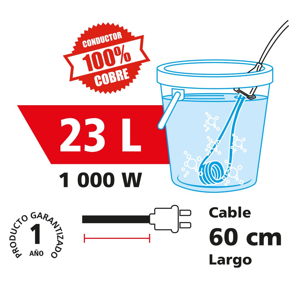Resistencia eléctrica para calentar agua iusa 1000 w 23l