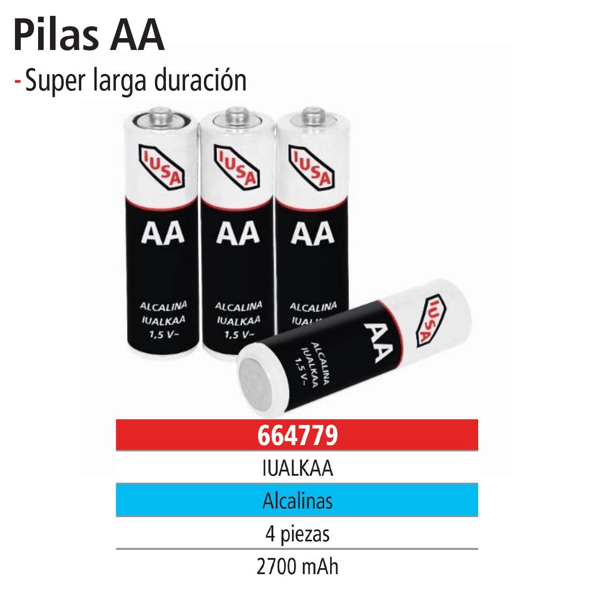 Pilas alcalinas aa iusa 4 piezas