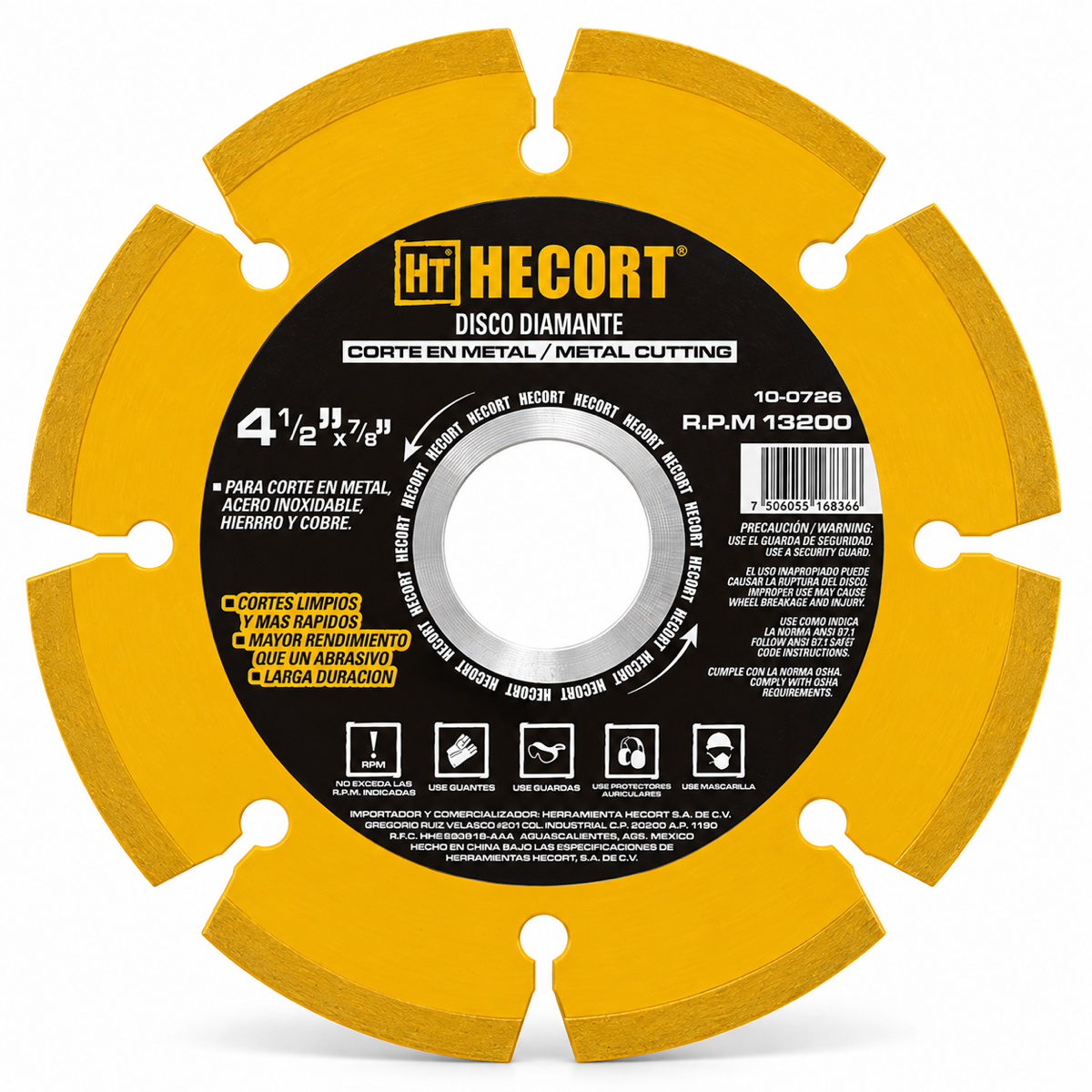 Disco de diamante corde de metal 4 1/2 x 7/8 ht hecort