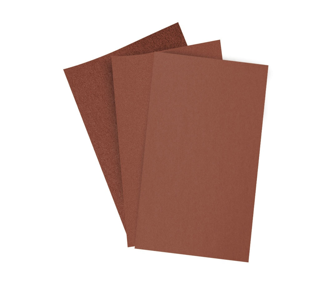 Kit lija para metales, grano rojo. 3 hojas 3 2/3" x 9" grano 150 AKSI