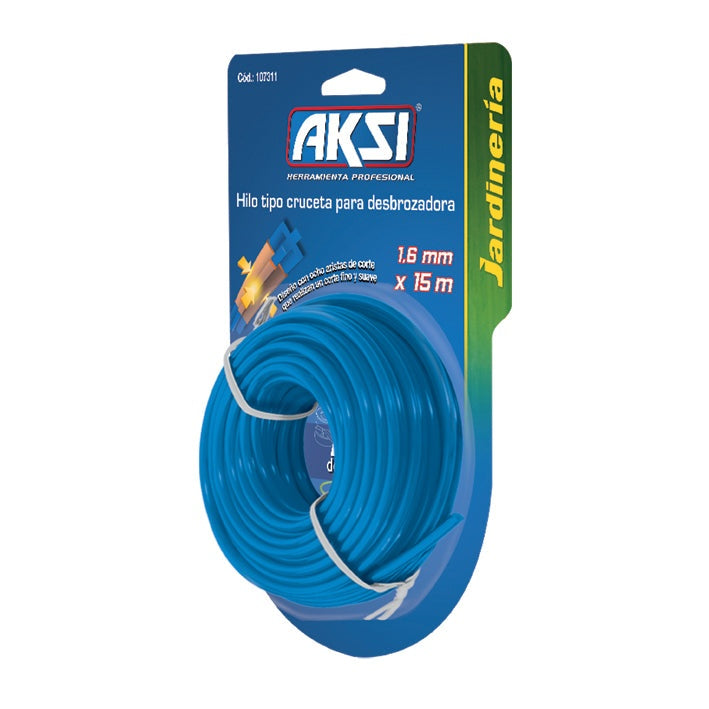 Hilo para desbrozadora tipo cruceta de 1.6 mm x 15 m AKSI