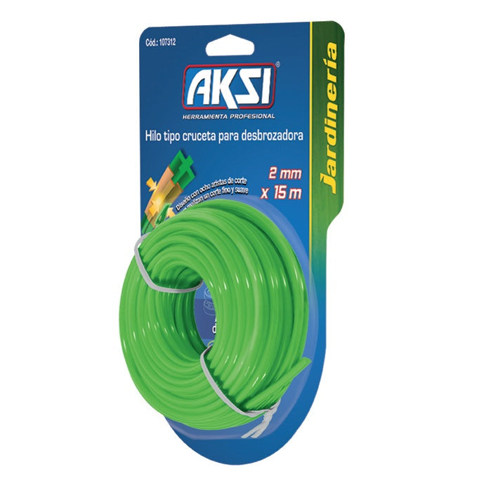 Hilo para desbrozadora tipo cruceta de 2 mm x 15 m AKSI