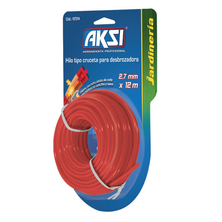 Hilo para desbrozadora tipo cruceta de 2.7 mm x 12 m AKSI