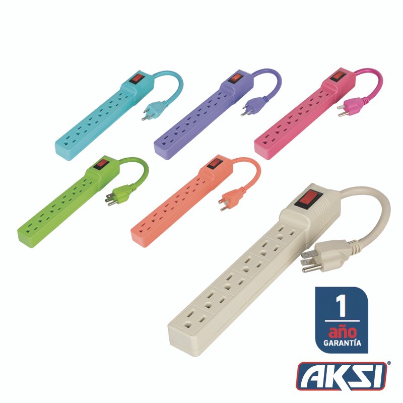 Barra multicontacto 6 entradas, cable 20 cm 16 AWG, colores surtidos Aksi