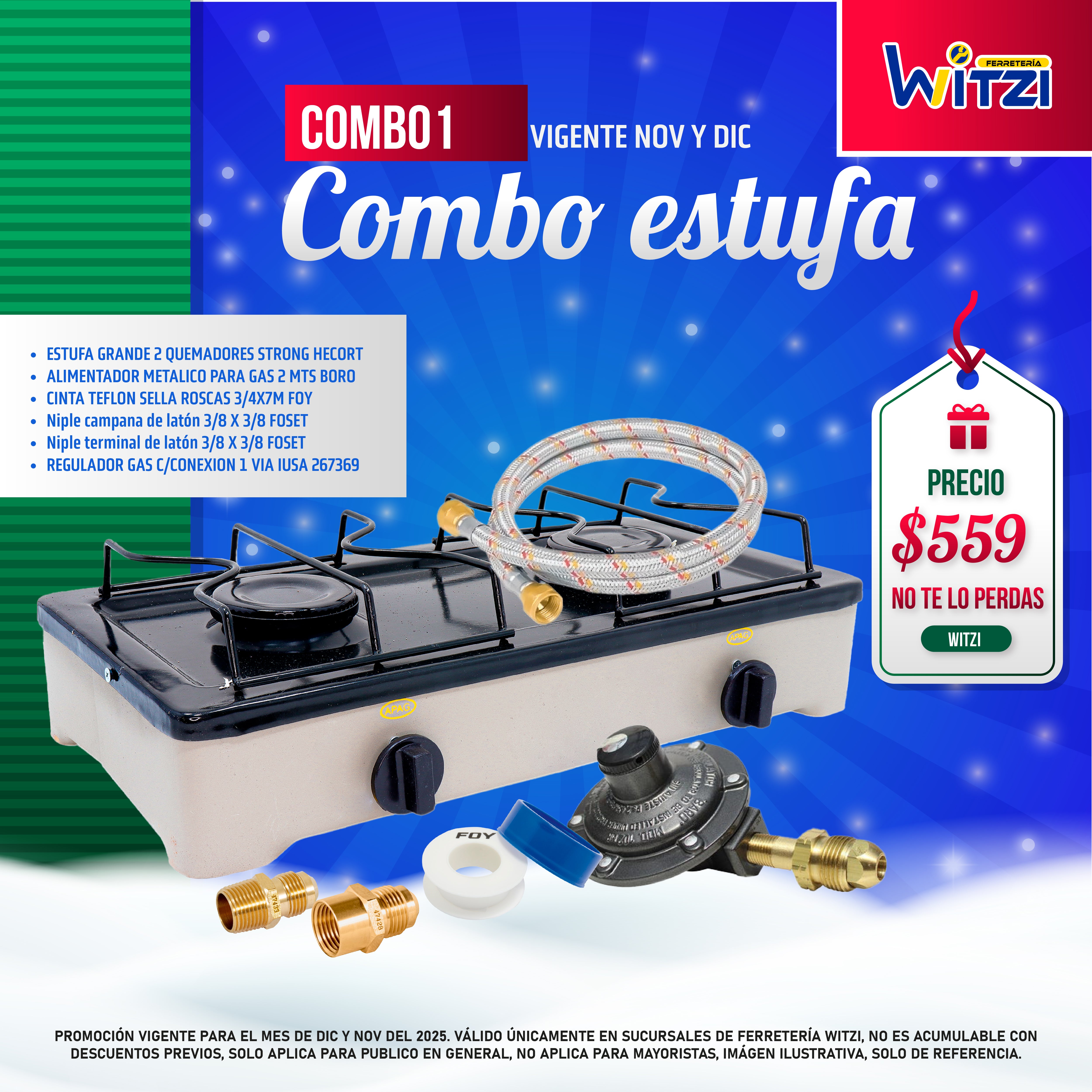 COMBO 1 Estufa de 2 quemadores con accesorios