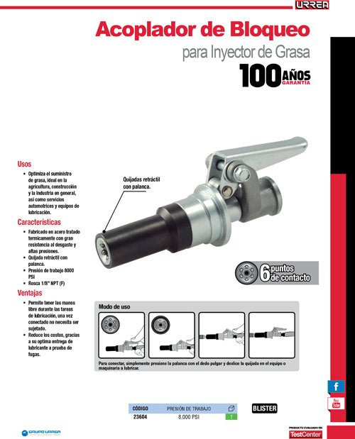 Acoplador rápido para inyector de grasa 8,000 PSI Urrea - FERRETERÍA WITZI