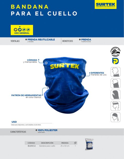 Bandana de poliéster para cuello color azul Surtek - FERRETERÍA WITZI
