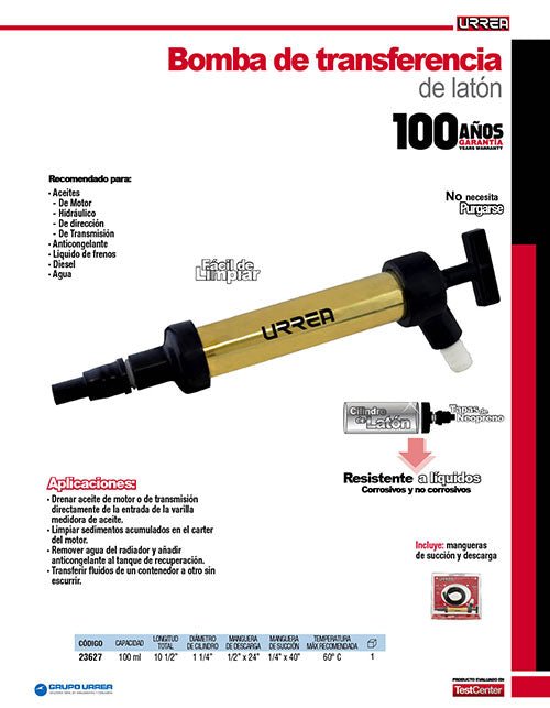 Bomba de transferencia, capacidad 100 ml Urrea - FERRETERÍA WITZI
