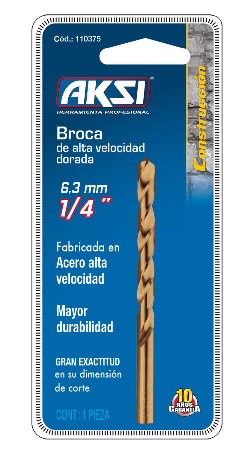 Broca de alta velocidad dorada, en blister Aksi - FERRETERÍA WITZI