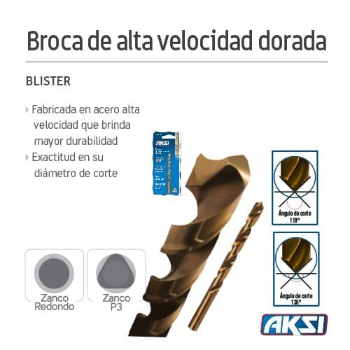 Broca de alta velocidad dorada, en blister Aksi - FERRETERÍA WITZI