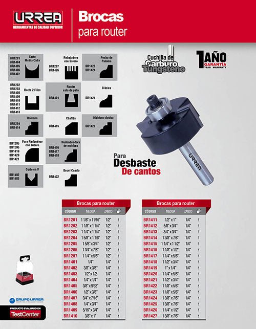 Broca para router de acero redondeadora de moldadura con balero 1-1/4" zanco de 1/4" Urrea - FERRETERÍA WITZI