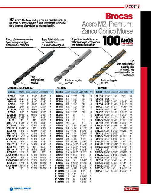 Broca premium de acero de alta velocidad 1/8" zanco 3 planos Urrea - FERRETERÍA WITZI