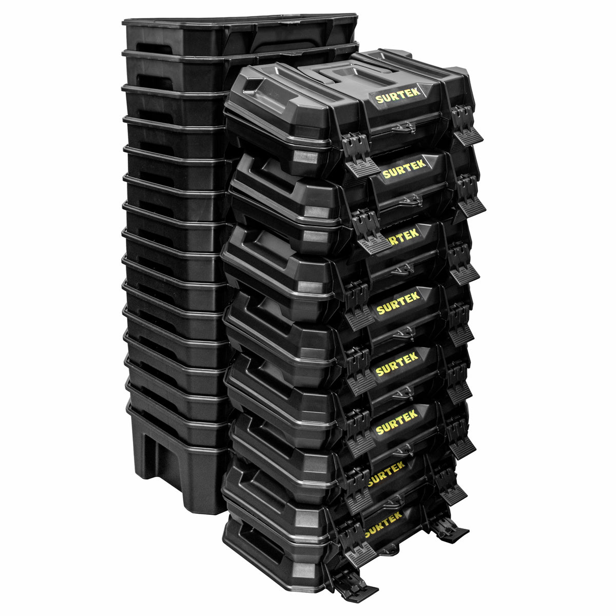 Cajas portaherramientas plásticas color negro con broches plásticos y charola 19", 15 pz Surtek - FERRETERÍA WITZI