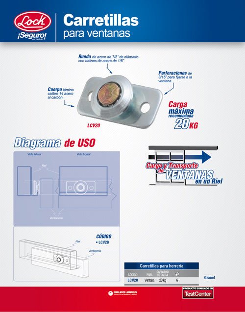 Carretilla fija para ventana 20 kg Lock - FERRETERÍA WITZI