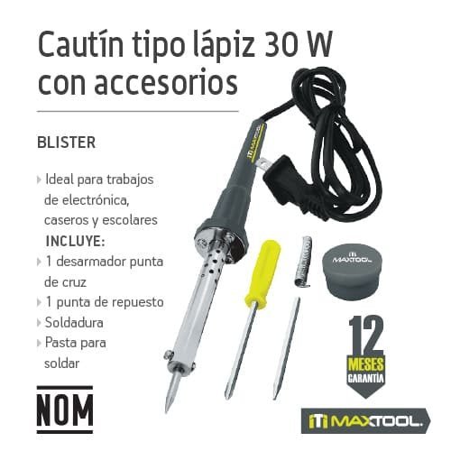 Cautin tipo lapiz uso ligero de 30W con accesorios Maxtool - FERRETERÍA WITZI