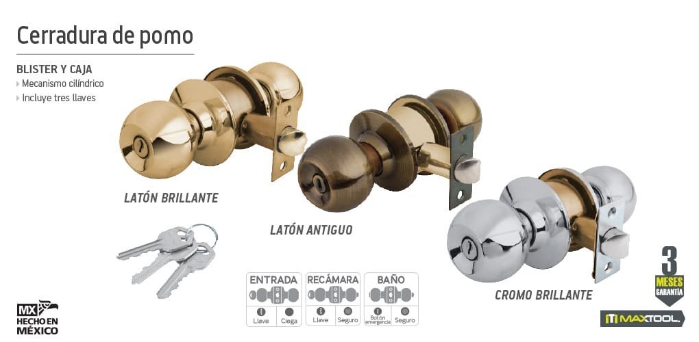Cerradura de pomo tipo esfera, blister Maxtool - FERRETERÍA WITZI