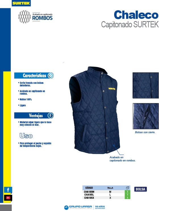 Chaleco capitonado talla G Surtek - FERRETERÍA WITZI
