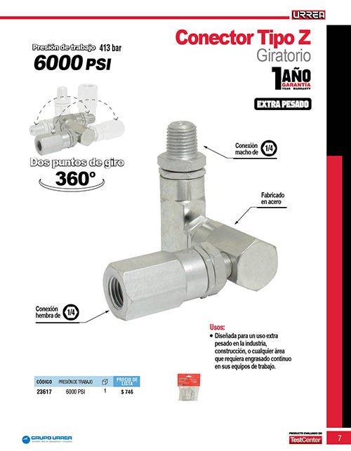 Conector tipo "Z" giratorio 6,000 PSI Urrea - FERRETERÍA WITZI