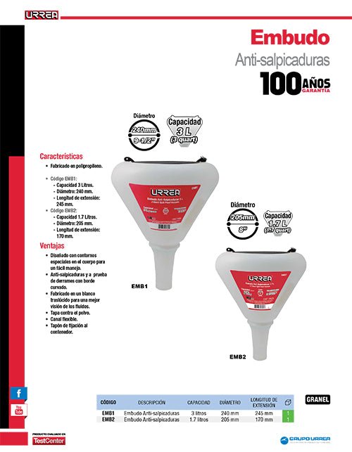 Embudo anti-salpicaduras de 3 Lt Urrea - FERRETERÍA WITZI
