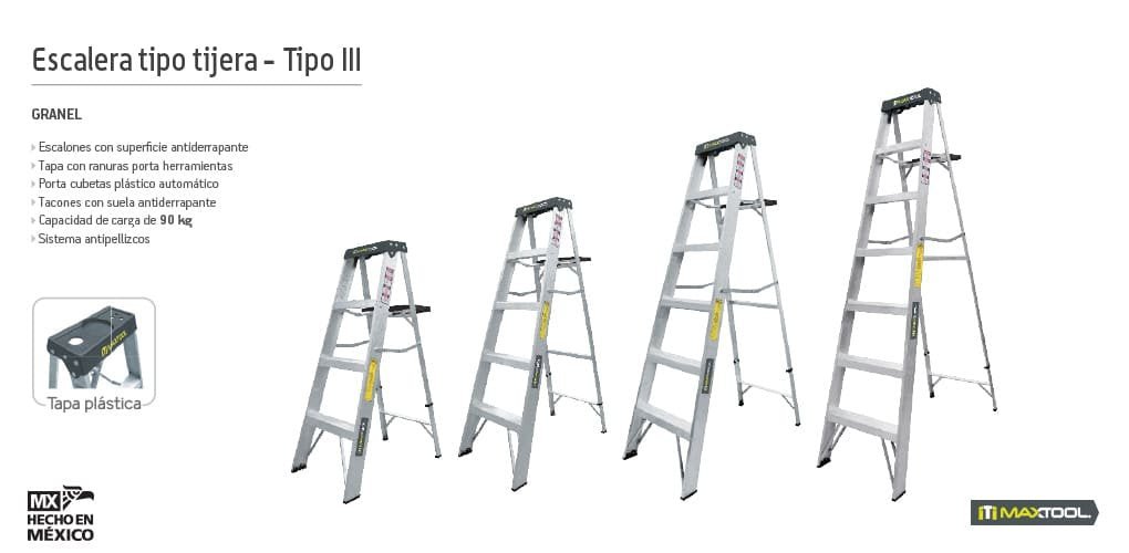 Escalera tipo tijera, TIPO III - Maxtool - FERRETERÍA WITZI