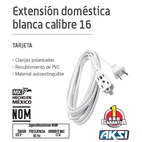 Extensión eléctrica doméstica blanca 2MT, AKSI - FERRETERÍA WITZI