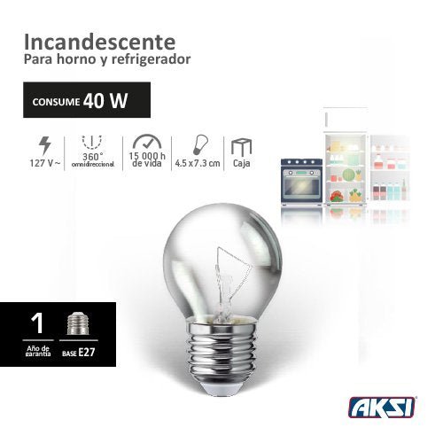 Foco incandescente para Refrigerador, 40W Aksi - FERRETERÍA WITZI