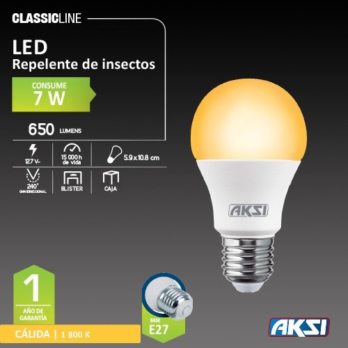 Foco repelente de mosquitos 7W - Caja color Aksi - FERRETERÍA WITZI