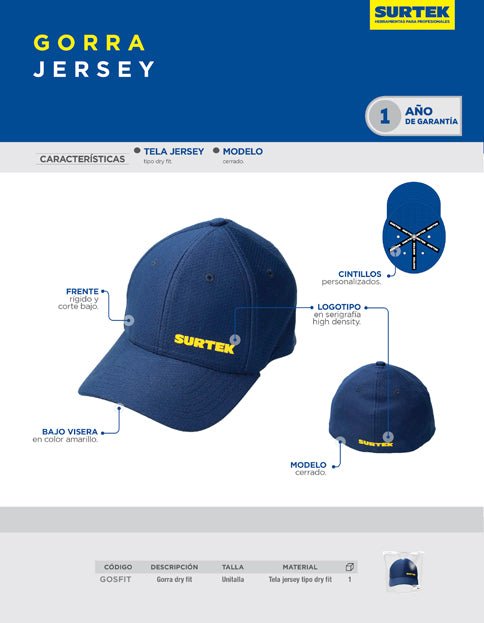 Gorra dry fit estilo cerrada Surtek - FERRETERÍA WITZI