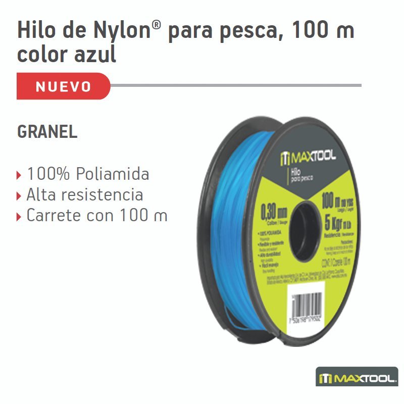 Hilo de Nylon para pesca azul, 100m Maxtool - FERRETERÍA WITZI