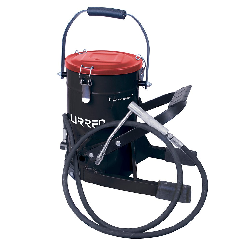 Inyector de grasa con cubeta de alta presión con pedal de 10 kg, 8,700 PSI Urrea - FERRETERÍA WITZI