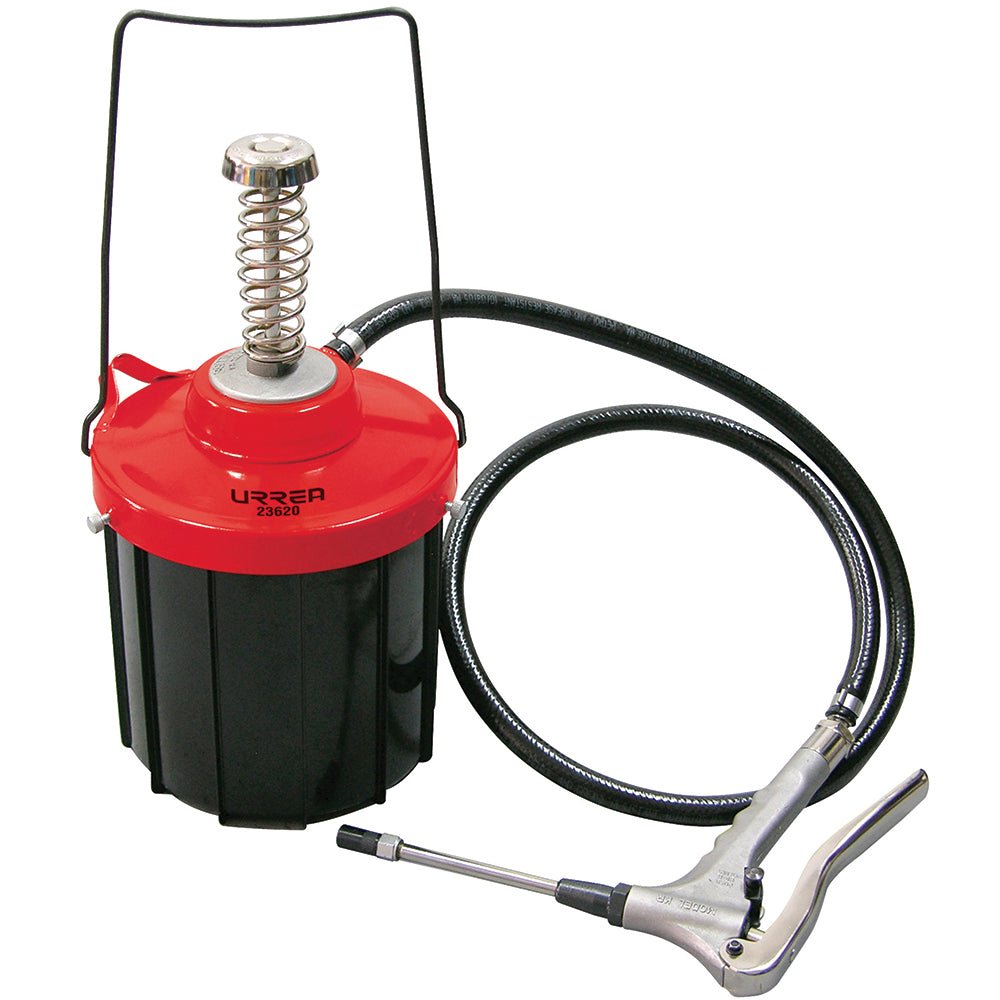 Inyector de grasa con cubeta de alta presión y alto volumen de 5 kg, 10,000 PSI Urrea - FERRETERÍA WITZI