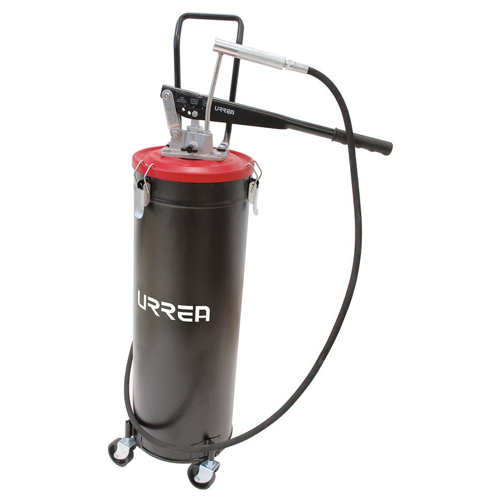 Inyector de grasa con cubeta de palanca con ruedas de 20 kg, 4,000 PSI Urrea - FERRETERÍA WITZI