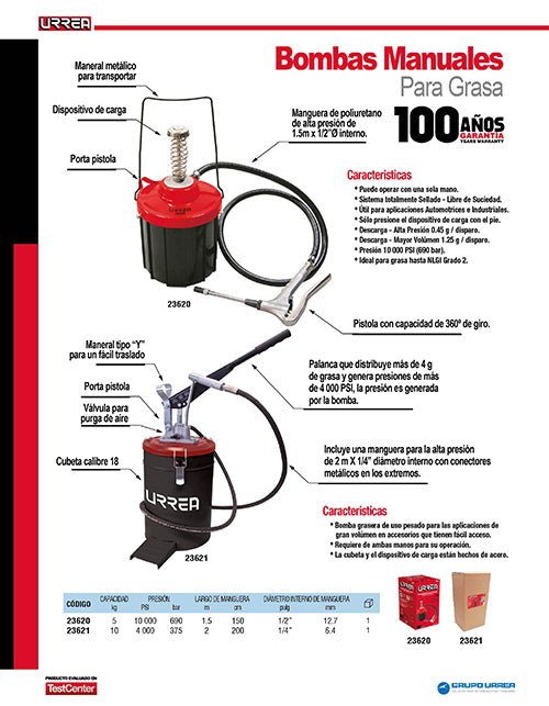 Inyector de grasa con cubeta de presión variable de 10 kg, 4,000 PSI Urrea - FERRETERÍA WITZI