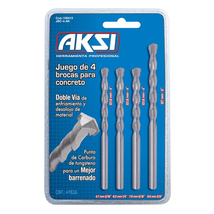 Juego 4 pcs de brocas para concreto Aksi - FERRETERÍA WITZI