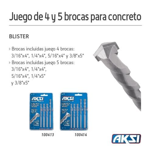 Juego 5 pcs de brocas para concreto Aksi - FERRETERÍA WITZI