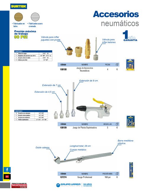 Juego de accesorios neumáticos, 4 piezas Surtek - FERRETERÍA WITZI
