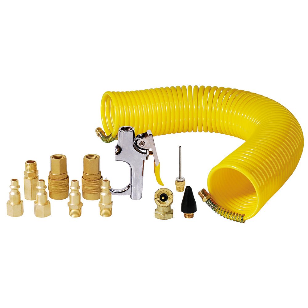 Juego de accesorios neumáticos con manguera tipo resorte, 14 piezas Surtek - FERRETERÍA WITZI