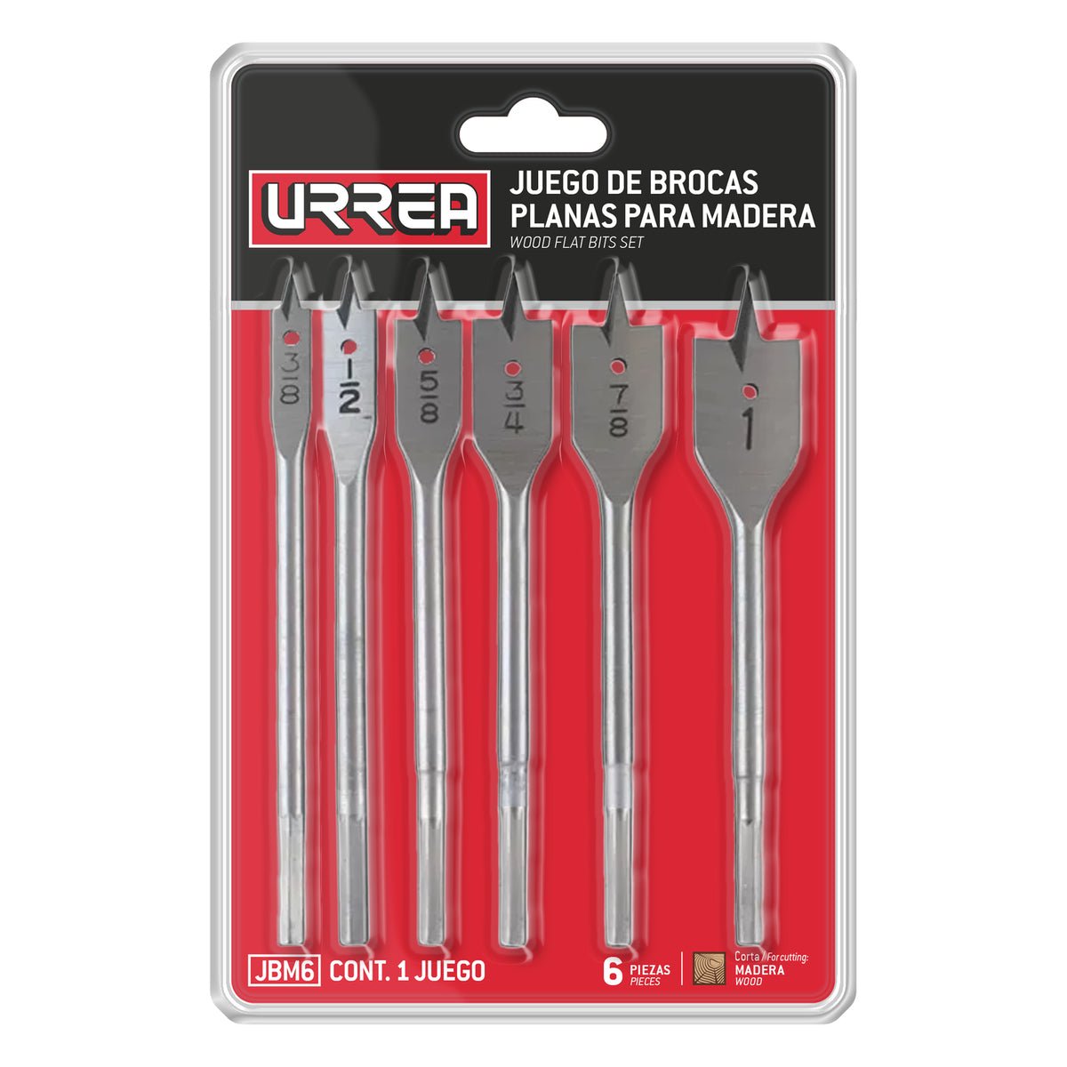 Juego de brocas para madera de acero al carbono tipo manita, 6 piezas Urrea - FERRETERÍA WITZI