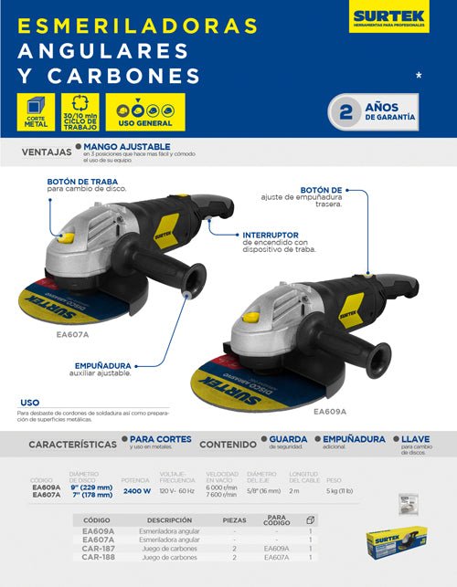 Juego de carbones para EA607A, 2 piezas Surtek - FERRETERÍA WITZI
