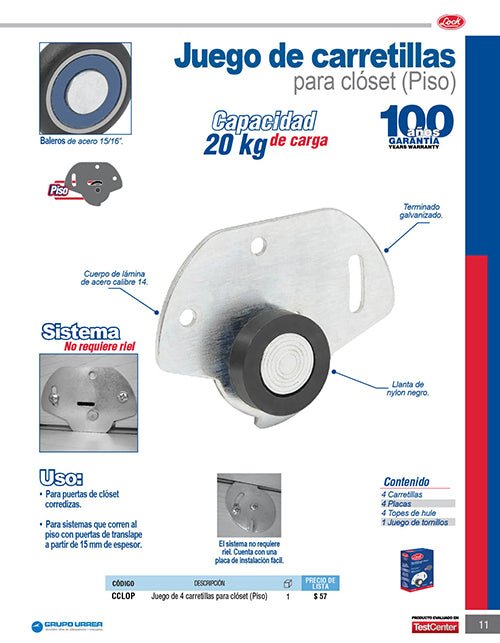 Juego de carretilla al piso para clóset, galvanizada Lock - FERRETERÍA WITZI