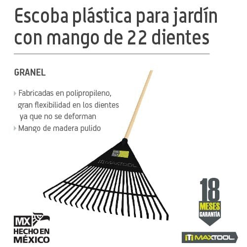 KIT ESCOBA DE JARDIN PLASTICA DE 22 DIENTES AKSI - FERRETERÍA WITZI