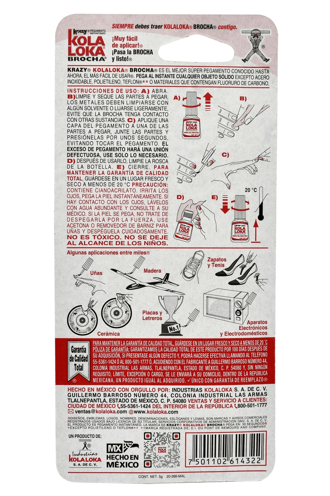 KolaLoka® Brocha 5g, Pegamento instantáneo de cianoacrilato - FERRETERÍA WITZI