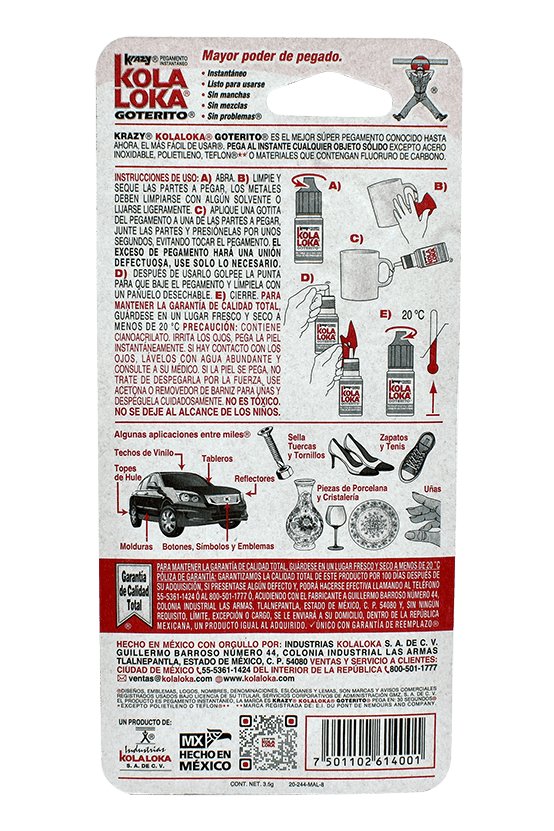 KolaLoka® Goterito 3.5g, Pegamento instantáneo de cianoacrilato - FERRETERÍA WITZI